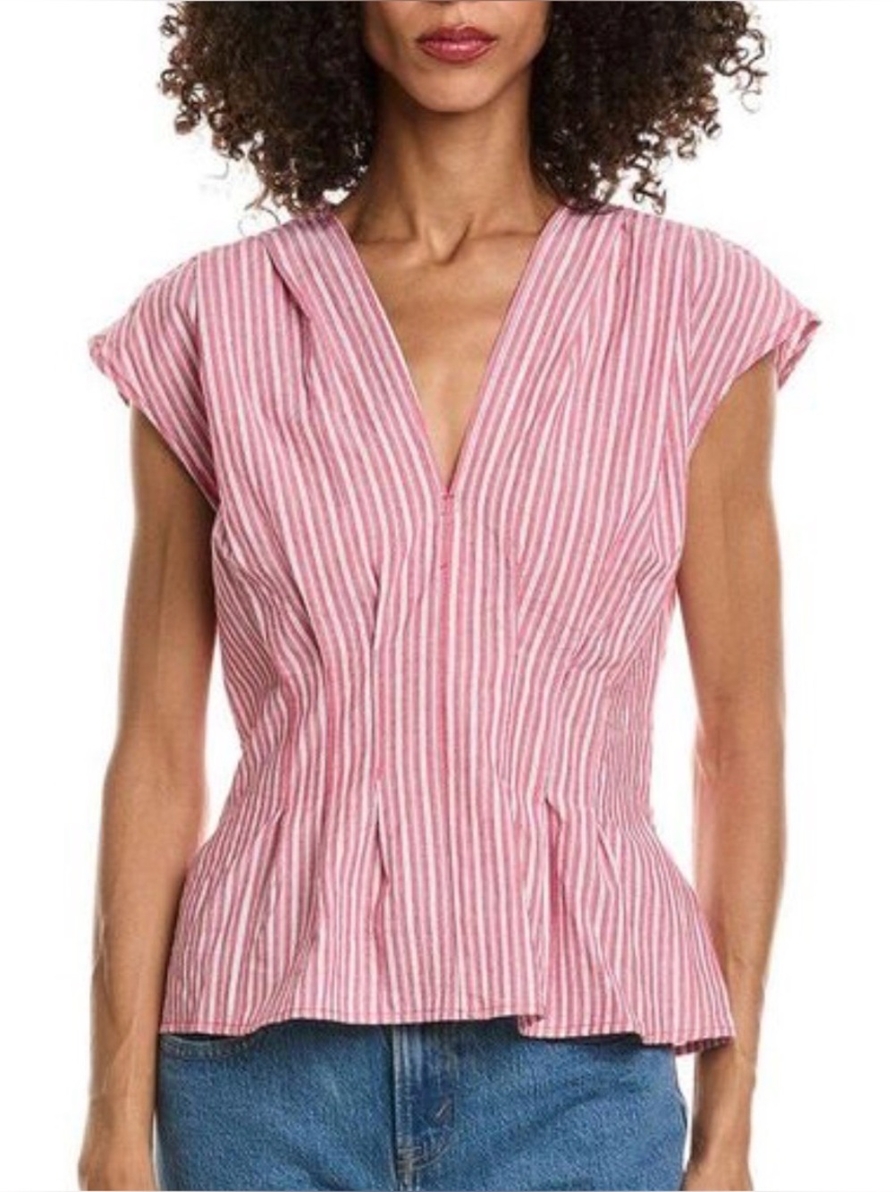 Max Studio red striped fitted top